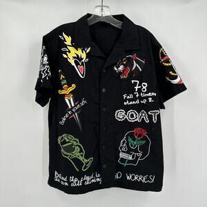 Switch Remarkable Mens Size M Black Graphic Shirt‎ Embroidered Tattoo Streetwear
